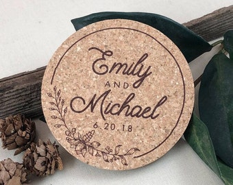 Wedding Favor Coasters, Floral Wedding Coasters, Personalized Cork Coasters, Save the Date Coasters, Rustic Wedding Coasters, Cork Coasters