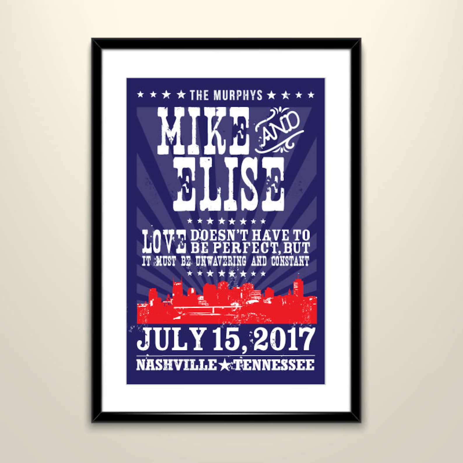 Hatch Wedding Poster Nashville Tennessee Skyline 11x17 Paper Etsy