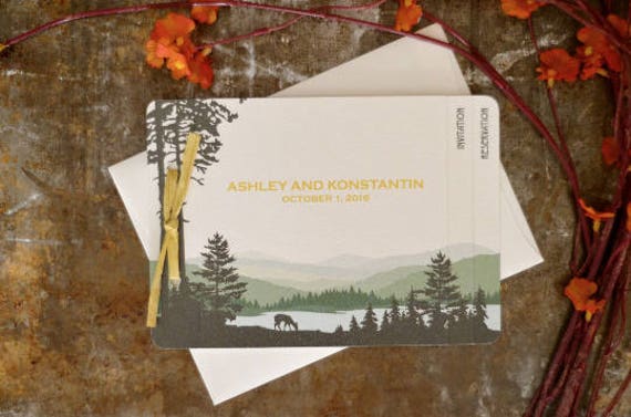 New York Appalachian Invitation Green Rolling Hills The Catskills Mountains 2pg Grand Livret Booklet Wedding Invitation with A8 Envelope
