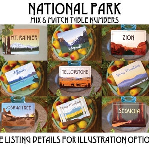 National Parks Table Numbers Mix & Match, Place Cards for Wedding Reception 5x7, Table Seating Cards