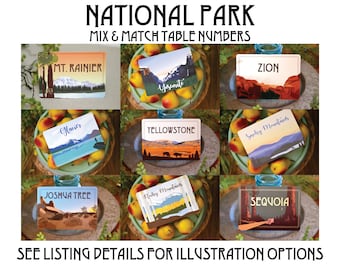 National Parks Table Numbers Mix & Match, Place Cards for Wedding Reception 5x7, Table Seating Cards