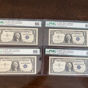 1957 1.00 Silver Certificate - 4 consecutive notes - Graded 66 by PMG - Small Size Notes - US Small Notes - Collectible - Antique Currency