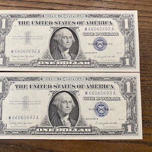 1957 1.00 Silver Certificate - 2 consecutive notes - Small Size Notes - US Small Notes - Collectible - Antique Currency