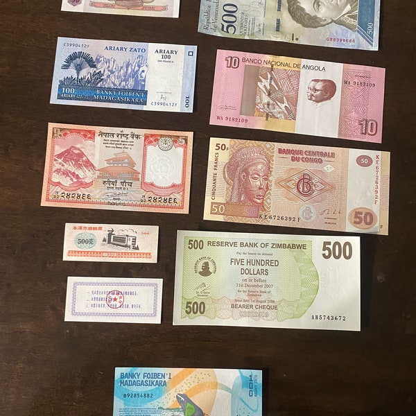 World  notes - 10 notes from around the world - Obsolete Currency - Asian Notes - Collectible world bank notes - World Coins - Silver