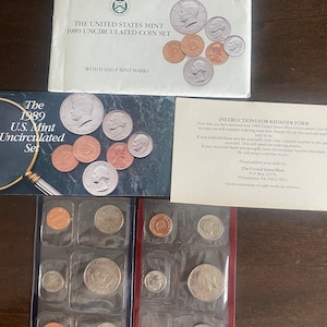1989 Uncirculated Coin Set - Mint Set - US Coins - Antique  Currency - Proof Coins - American Coins - env 6