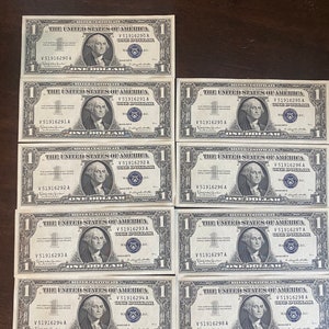 1957 1.00 Silver Certificate - 9 consecutive notes - Small Size Notes - US Small Notes - Collectible - Antique Currency