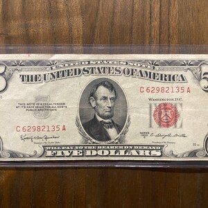 1953 5.00 Red Seal US Note - Small Size Notes - Antique Note - US Small Notes - Small Size Note - Collectible Notes