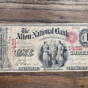 Series 1875 1 Dollar National Currency Note - 1428 Alton State of Illinois - Large Note - Secure Bond of US