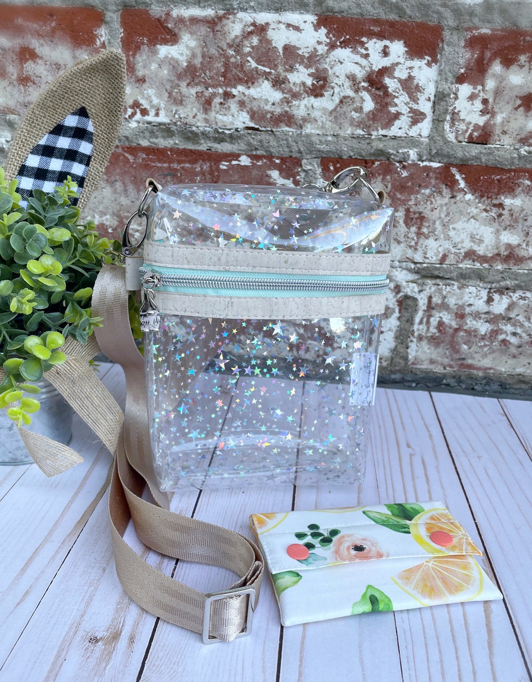 Glitter Star Clear Vinyl Crossbody Bag/ Crossbody Handbag/ Clear Boxy Crossbody Purse