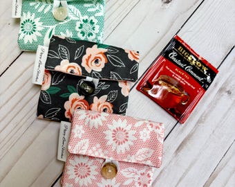 Floral Tea Bag Wallet: Handmade Fabric Tea Pouch