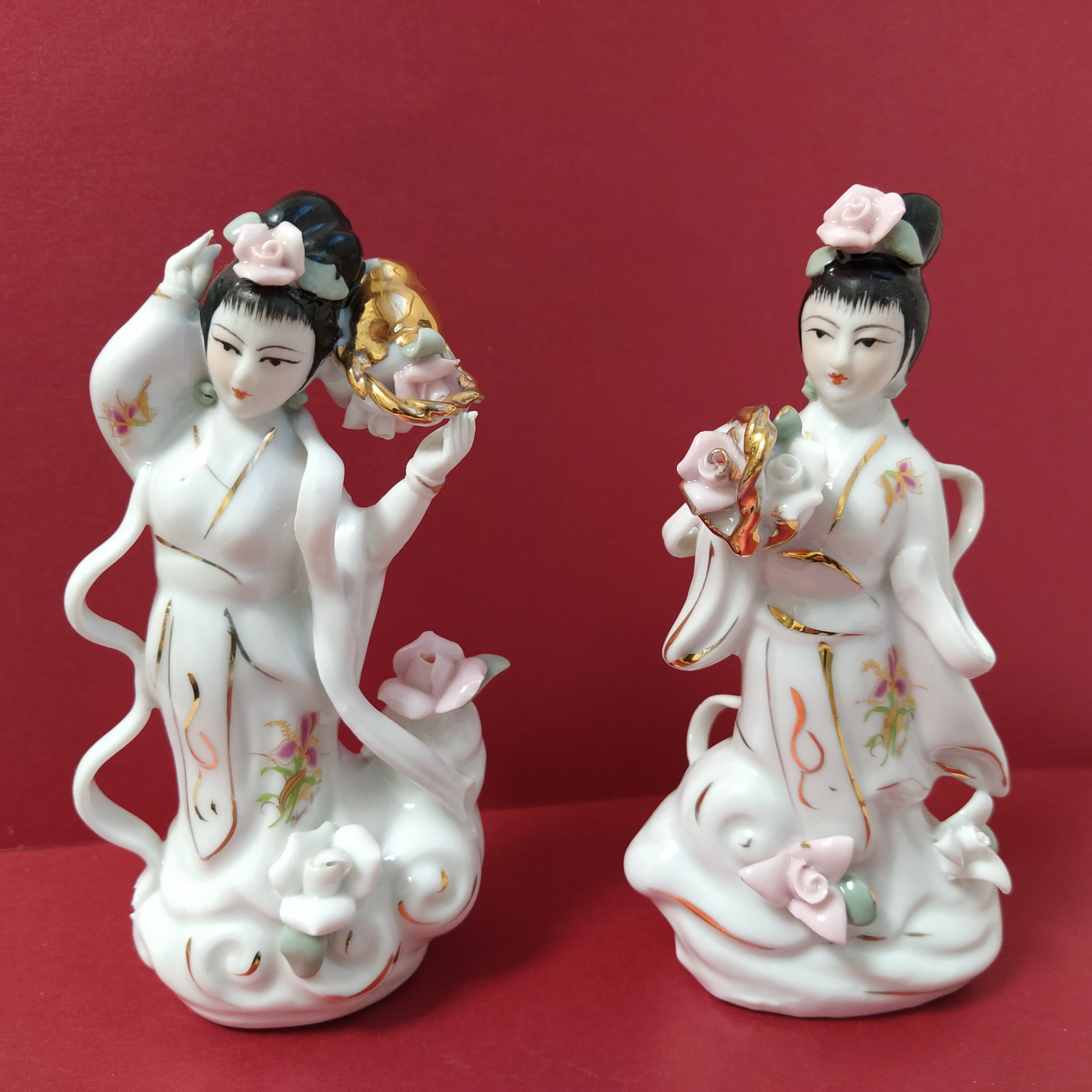 Set of 2 ceramic dolls Japan figurines Geisha Hand painted Etsy