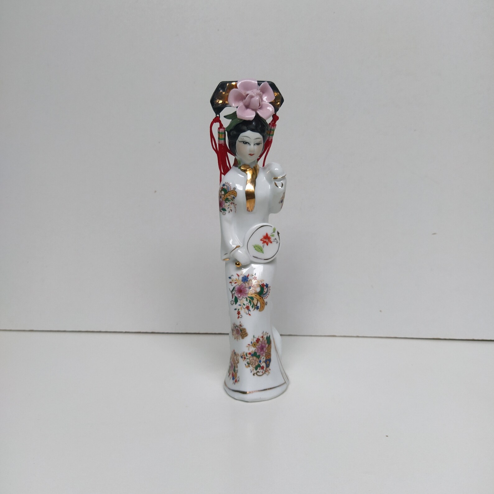 Japan Ceramic Geisha Figurine in White Kimono With Fan Etsy