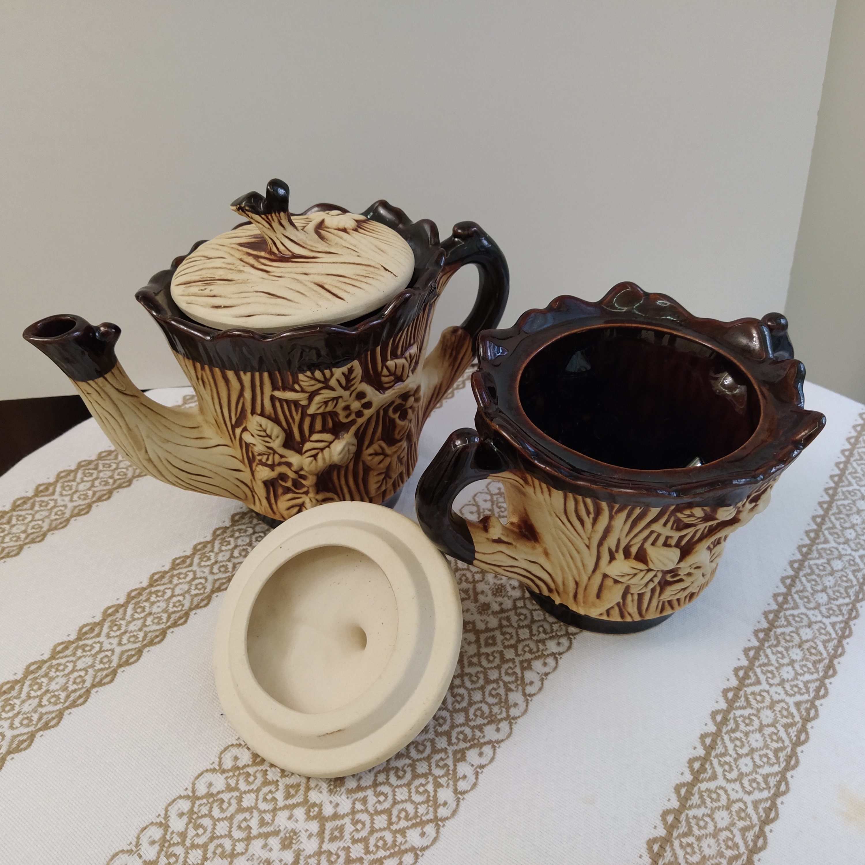 Ukrainian handmade clay teapot set Big brown fired clay drip Etsy