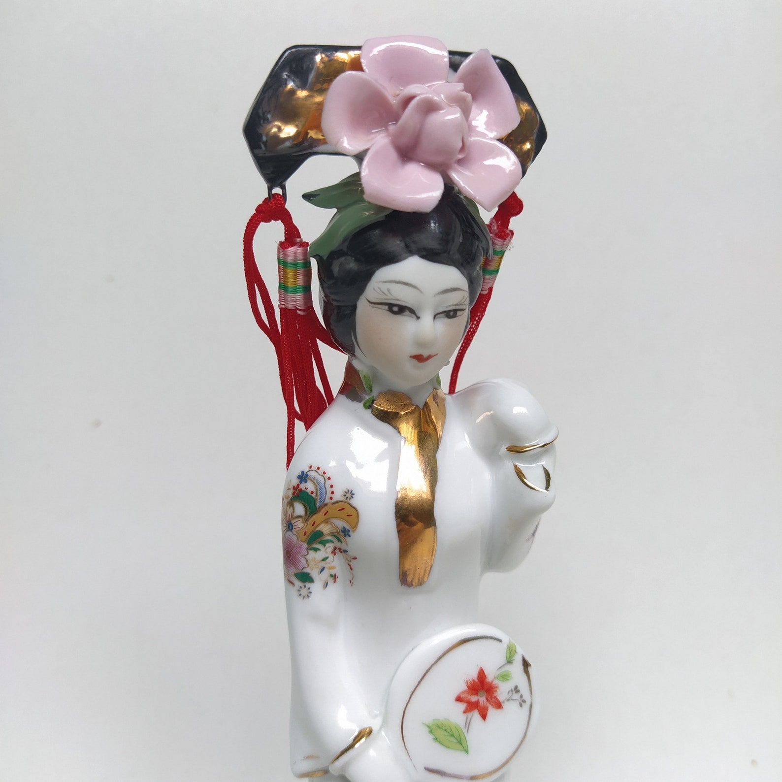 Japan Ceramic Geisha Figurine in White Kimono With Fan Etsy