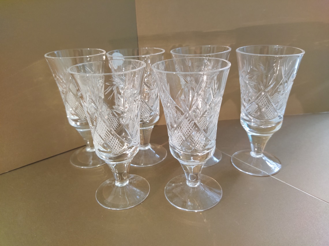 Vintage cut crystal glasses Set of 6 crystal shot glasses Etsy