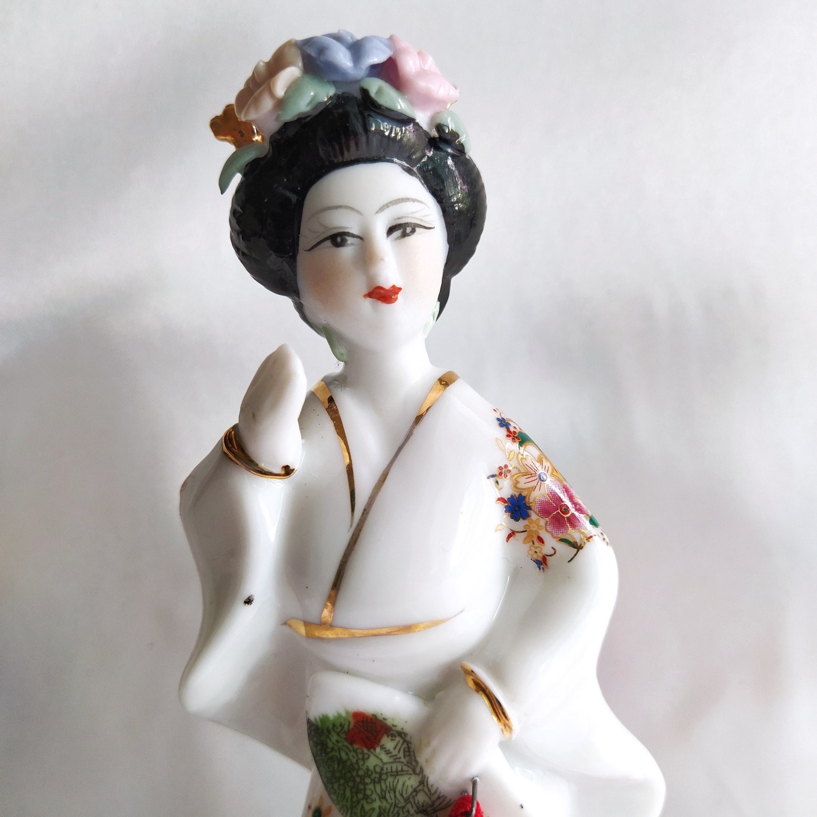 Japan ceramic geisha figurine with fan Set of 2 porcelain Etsy