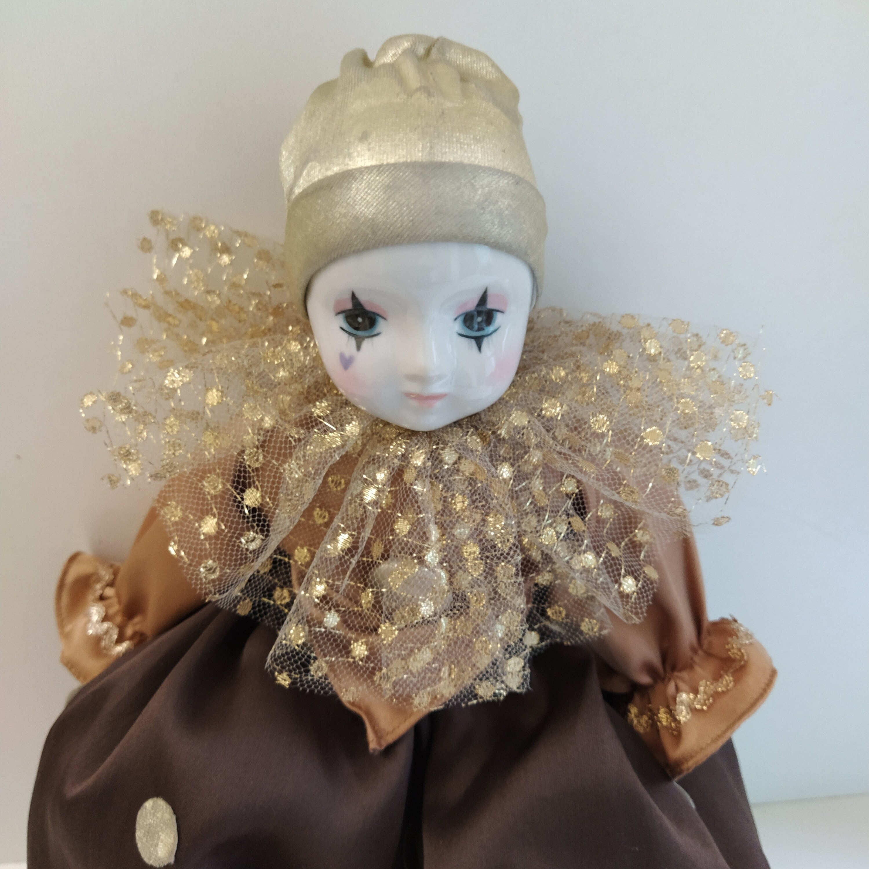 Vintage porcelain pierrot doll handmade Interior clown gold Etsy