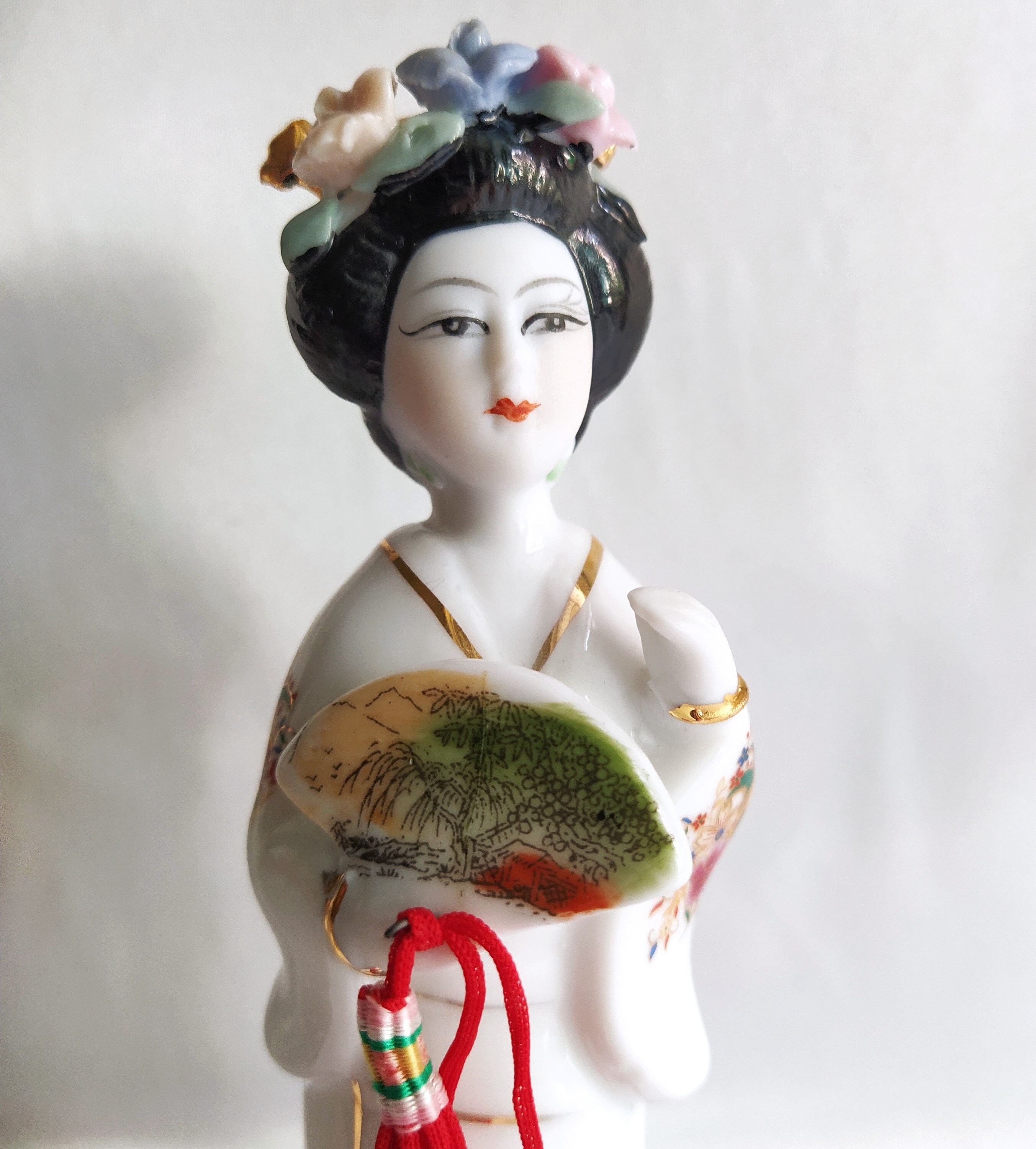 Japan ceramic geisha figurine with fan Set of 2 porcelain Etsy