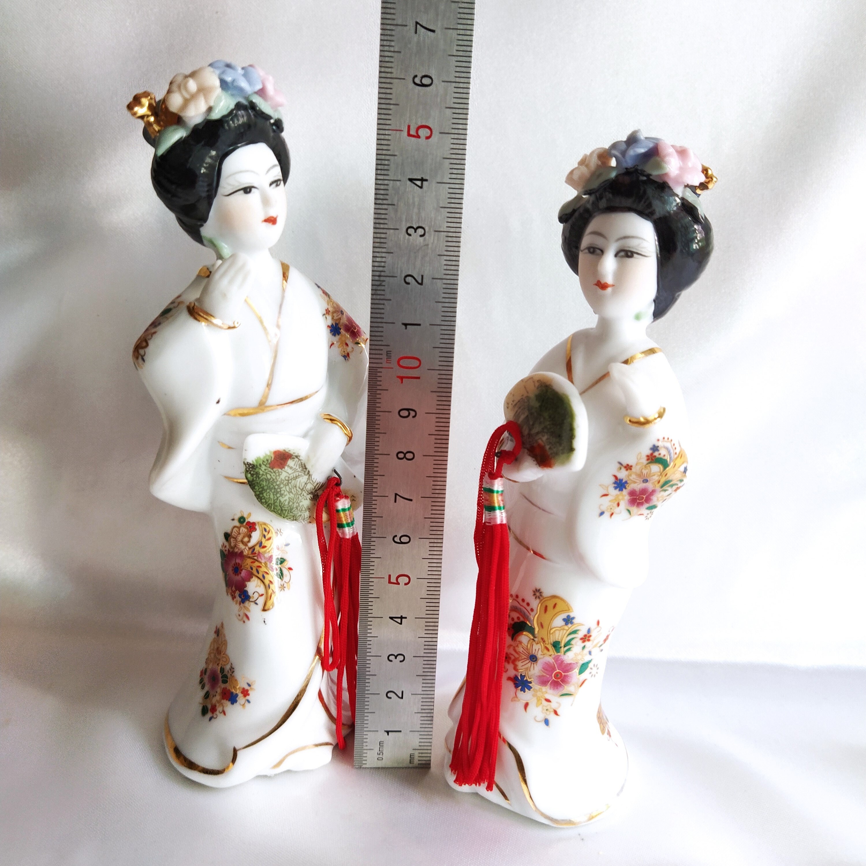 Japan ceramic geisha figurine with fan Set of 2 porcelain Etsy