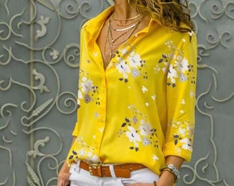 BEIBEIA Womens Short Sleeve V Neck Tops Floral Printed Working Uniform Shirts Blouses for Women Holiday Tops