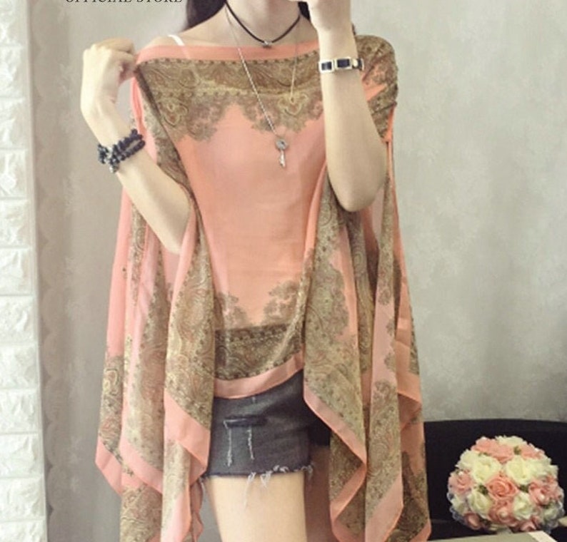 Tribal Print Cover Ups Batwing Sleeve Blouses Soft Wrinkle Free Light Semi Transparent Robes Cardigan