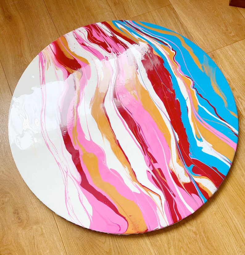 Large Round Canvas Resin Artwork Resin Pour Painting Ready Etsy