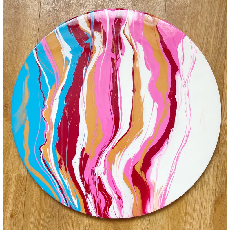 Large Round Canvas Resin Artwork Resin Pour Painting Ready Etsy