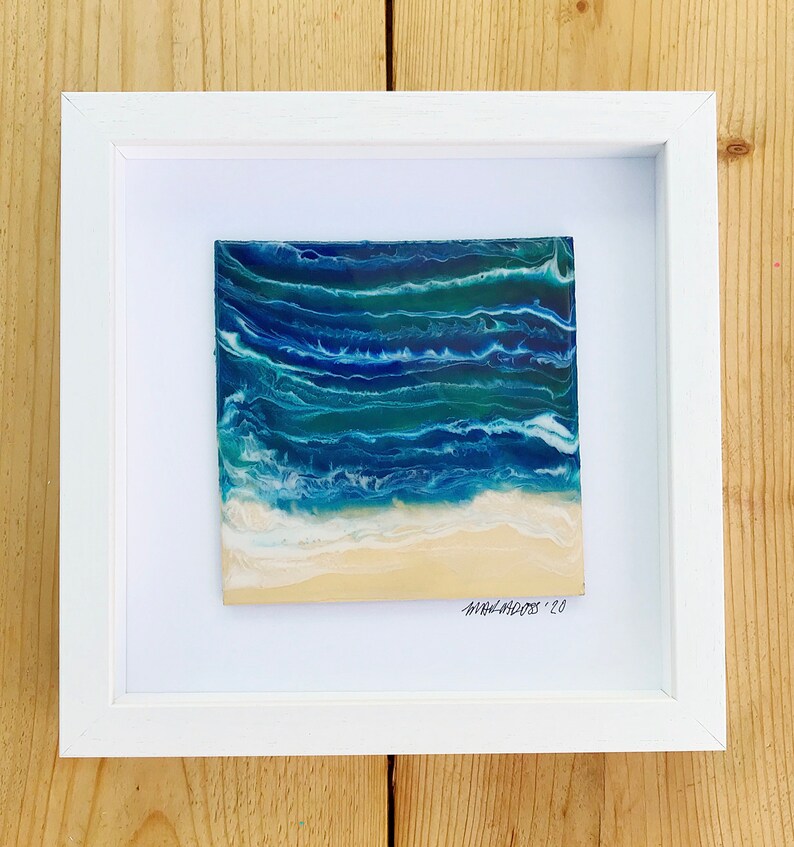 Framed Resin Art on Wood Panel Abstract Beach Art Ready to Etsy