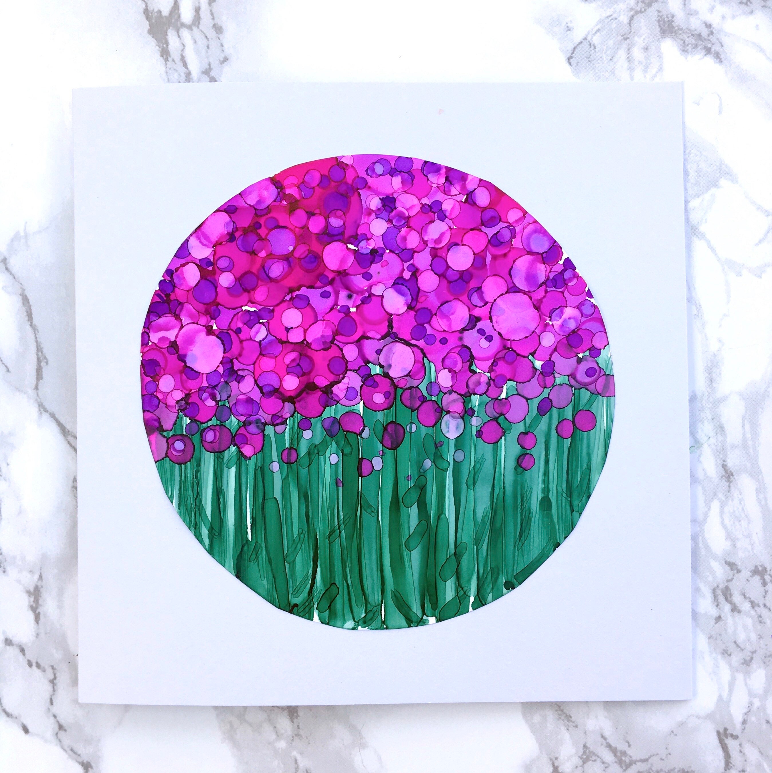 Handpainted Pink Floral Alcohol Ink Art Card Blank Etsy