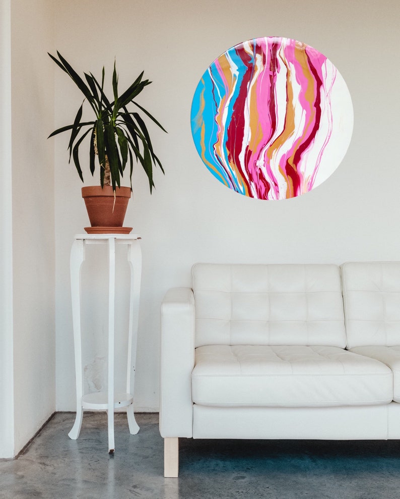 Large Round Canvas Resin Artwork Resin Pour Painting Ready Etsy