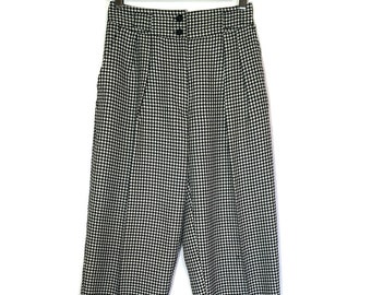 Vintage 90s Houndstooth Black and White Checkered High Waist Baggy Trousers - Size S