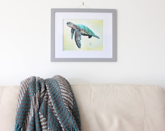 Limited Edition print of original Colored Pencil drawing by Linda Winder- "Sea Turtle"