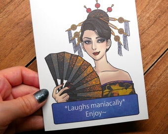 ffvii Geisha Gamer Greeting Card - Funny Gamer Gift, Video Game Art, Anime Video Games, Geeky Cards, Otaku Love, Funny Love Card, For You