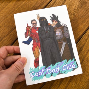 Coole Dad Club Popkultur Grußkarte - Vatertagskarte lustig, neuer Papa, Superheld Papa, Popkultur Vatertag, Anime Papa, 90er Jahre