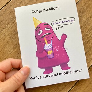 Survived Another Year Birthday Card - Purple Shake, TikTok Milkshake Challenge, Meme Gifts, Funny Birthday, Pop Culture Humor, Congratulazioni