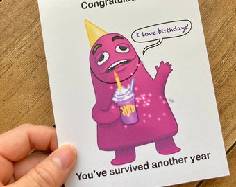 Survived Another Year Birthday Card - Purple Shake, TikTok Milkshake Challenge, Meme Gifts, Funny Birthday, Pop Culture Humor, Congrats