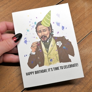 Festeggia il biglietto di compleanno di Leonardo - biglietto di compleanno Meme, Leonardo DiCaprio Meme, buon compleanno, biglietto di compleanno divertente, biglietti per la cultura pop