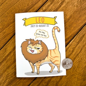 Sött Lejon horoskopkort - Lejonets födelsedagskort, Lejonets astrologiska teckenkort, horoskoppresent, astrologikort, kattlejonkort, juli augusti födelsedag bild 3