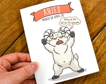 Cute Aries Horoscope Card - Astrology Cards, Aries Quotes, Aries Birthday, Aries Gifts, Funny Astrological Sign Gifts, Horoscope Gift, Cats