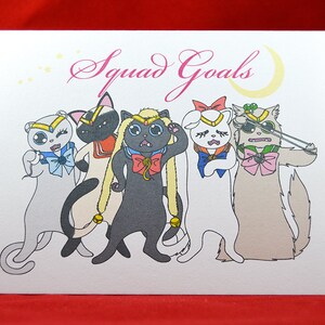 Squad Goals Sailor Meow Card- Squad Goals, Anime Card, BFF, Friendship Card, Bachelorette Gift, Verjaardagskaart, Cat Cards, Cat Lover