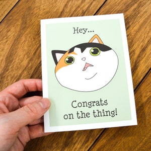 Cat Gefeliciteerd Card - Congrats Card, Afstuderen, Verwacht Wenskaart, Nieuwe Job Card, Nieuwe Baby, Cat Lovers, Calico Cat, Fat Cat Card