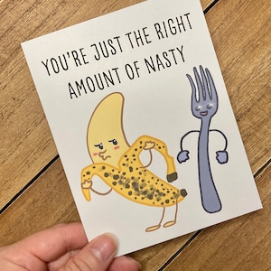 Carte banane-méchante - carte amour drôle, carte amour mignonne, jeu de mots strip tease, carte drôle végétalienne, carte d'anniversaire drôle, bifurcation, smash, banane