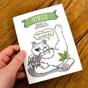 Carina carta dell'oroscopo della Vergine - Biglietto di compleanno della Vergine, Regali dell'oroscopo della Vergine, Regalo dell'astrologia della Vergine, Carta del segno zodiacale della Vergine, Gatto persiano bianco