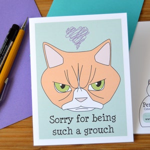 Angry Cat Entschuldigung Karte, Entschuldigung Karte, es tut mir leid Karte, mürrische Katze Karte, mürrische Katze, süße Entschuldigung Karte, Freundschaftskarte, für Freund, für BFF