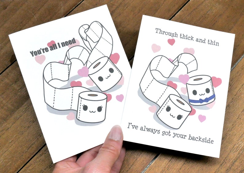 Cute Toilet Paper Quarantine Love Card Happy Anniversary Card, Cute Wedding Card, You're All I Need, I've Got Your Back, Kawaii Love Card image 2