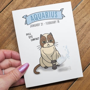 Aquarius Cat Horoscope Astrology Greeting Card - Astrology Gifts, Zodiac Gifts, Birthday Personality Card, Small Gifts, January February