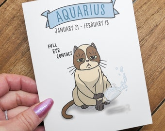 Aquarius Cat Horoscope Astrology Greeting Card - Astrology Gifts, Zodiac Gifts, Birthday Personality Card, Small Gifts, January February