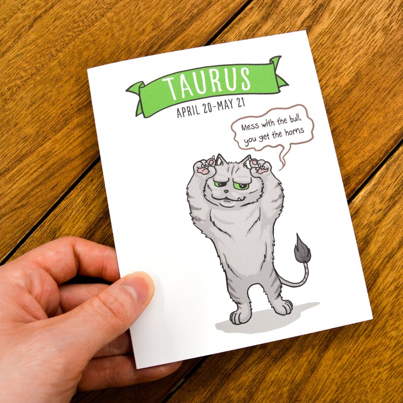 Cute Taurus Horoscope Greeting Card Taurus Birthday Card Etsy