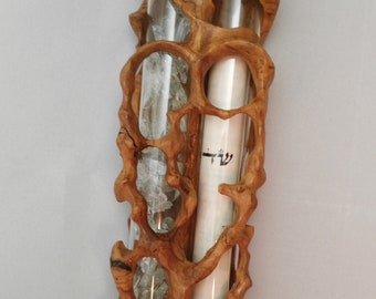 Mezuzah case for jewish wedding gift - Handmade olive wood mezuzah for scroll and wedding glass - Judaica from Israel- FREE EXPRESS SHIPPING