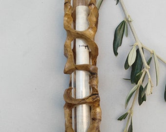 Olive wood Mezuzah for door - Handmade judaica from Jerusalem- Ideal jewish gift for newlywed or wedding